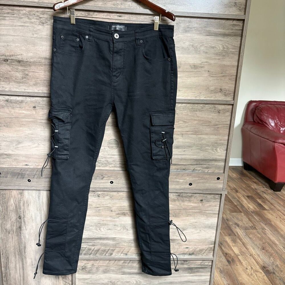Serenede 36 Black Cargo Skinny Jeans Bungees Sporty Streetwear Emo Indie Punk